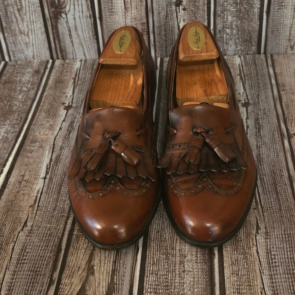 Sz 8.5 D Salvatore Ferragamo Mens Brown Leather Wingtip Tassel Kiltie Loafers